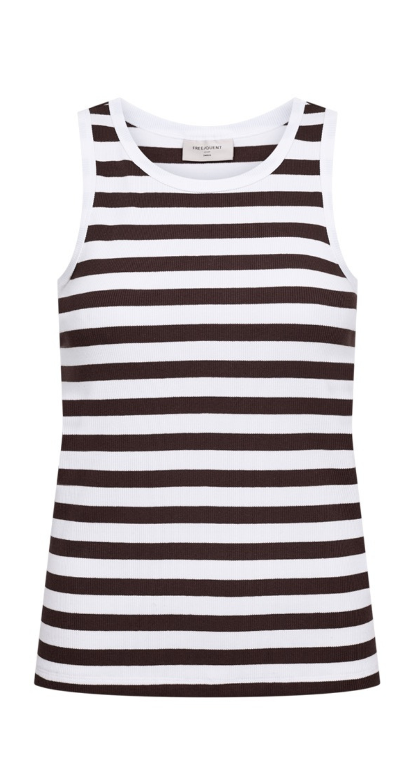 Effy top med rib og striber brilliant white w. coffee bean Freequent