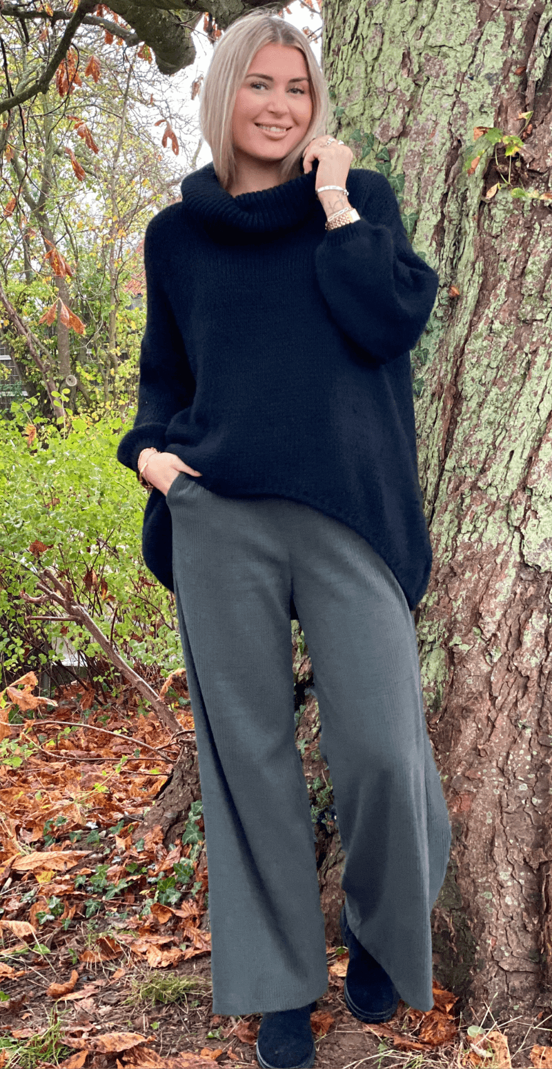 Irene uldstrik med halskrave sort LikeLondon