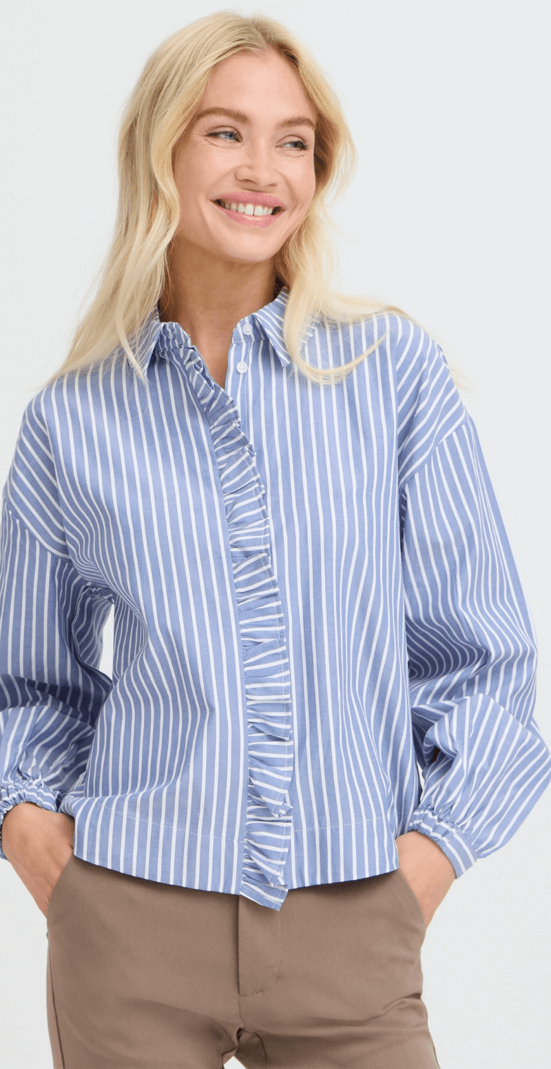 Hilde skjortebluse med striber stonewash mix