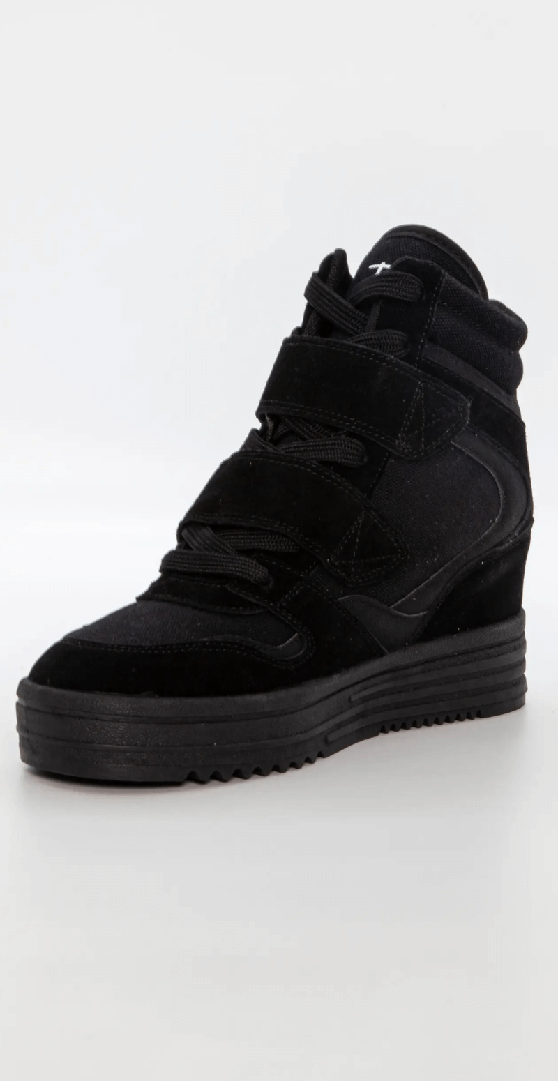 Sneaker wedges med snørebånd og velcro sort