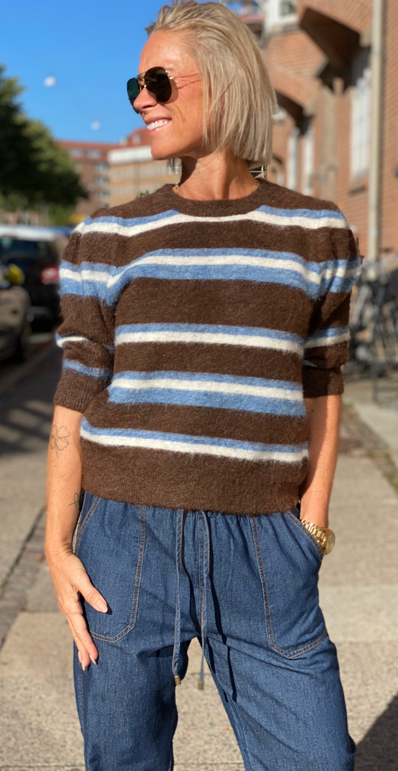 Milou strik med 3/4 ærmer Potting Soil Mel. Stripe B.Young