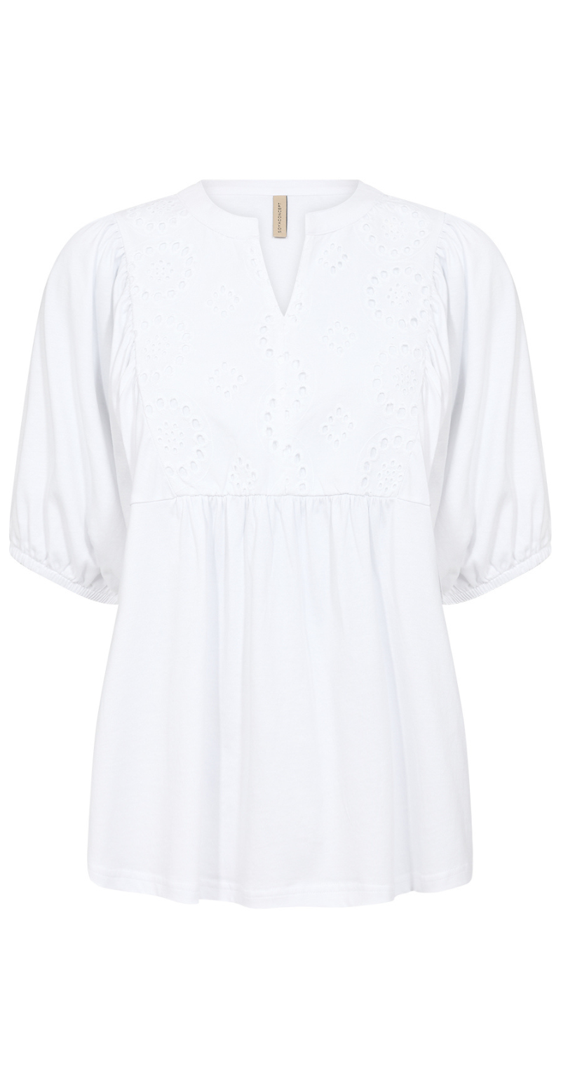 Fabia bluse med broderi anglaise hvid