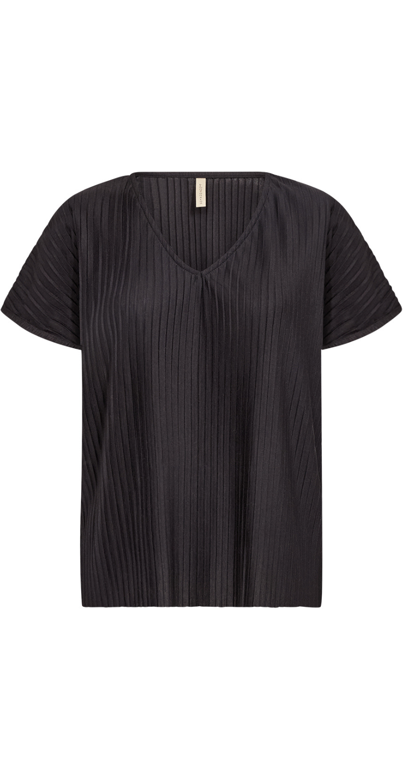 Miriam bluse med v-hals og plissé sort LikeLondon