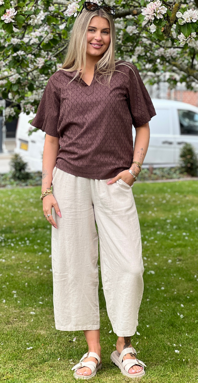 Farley bluse med broderet mønster french roast B.young