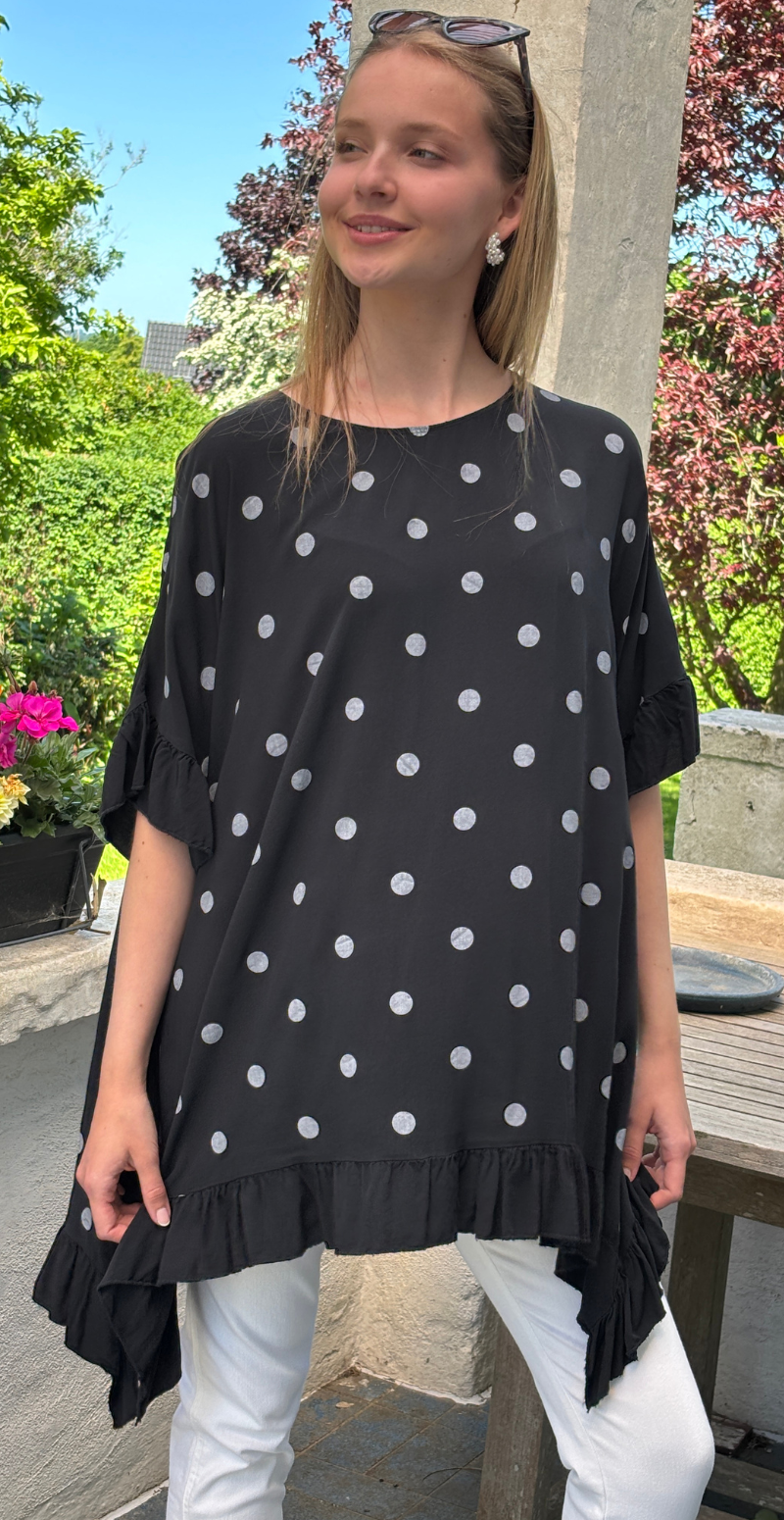 Sigrid bluse med vidde og prikker sort LikeLondon