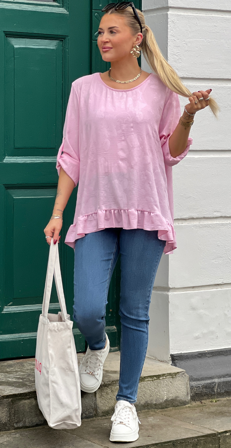 Amanda bluse med peplum og blomsterprint pink LikeLondon