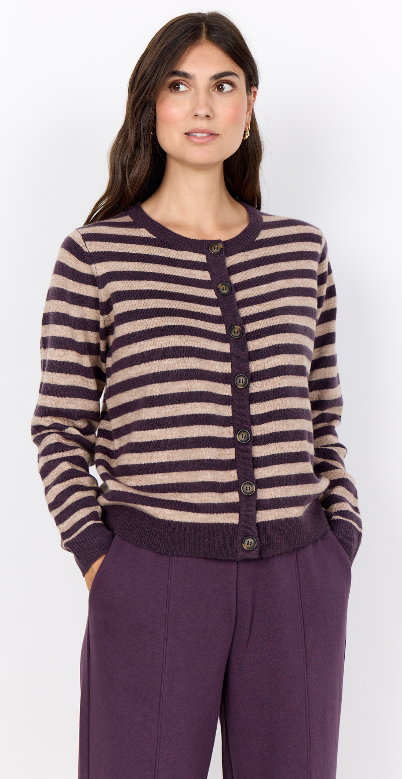 Orlean cardigan med striber lilla Soyaconcept