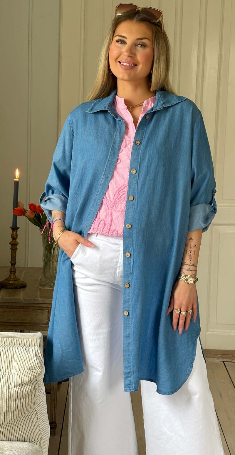 Ivy denim kjole med knapper medium jeans LikeLondon