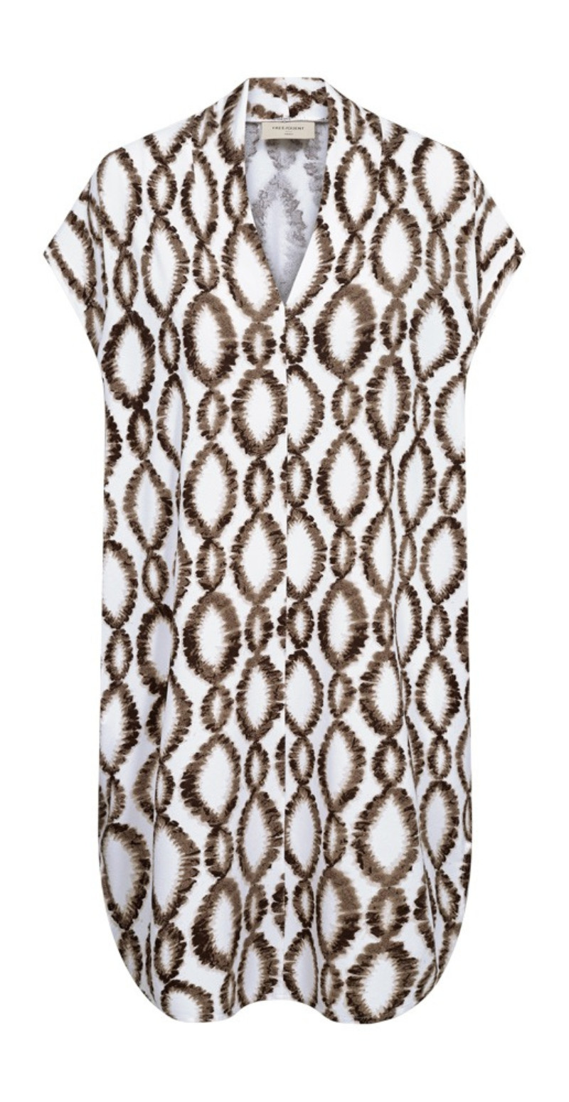 Floi kjole med print og lommer brilliant white w. coffee bean Freequent