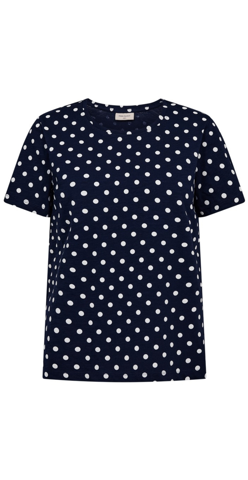 Viva T-shirt med rund hals og prikker navy blazer w. brilliant white Freequent