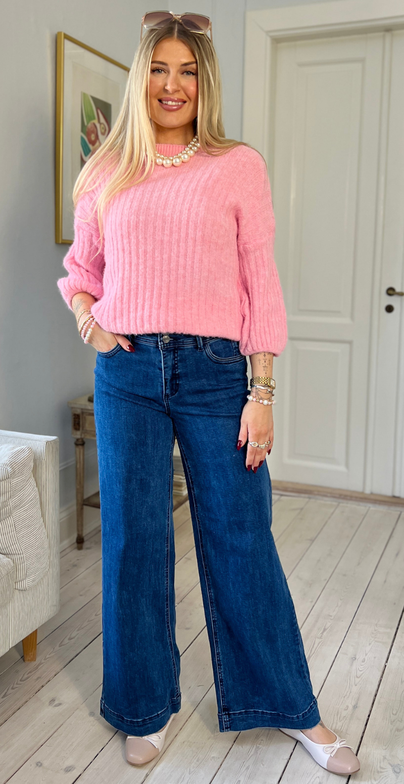 Angelina strik med 3/4 ærme med puf pink LikeLondon