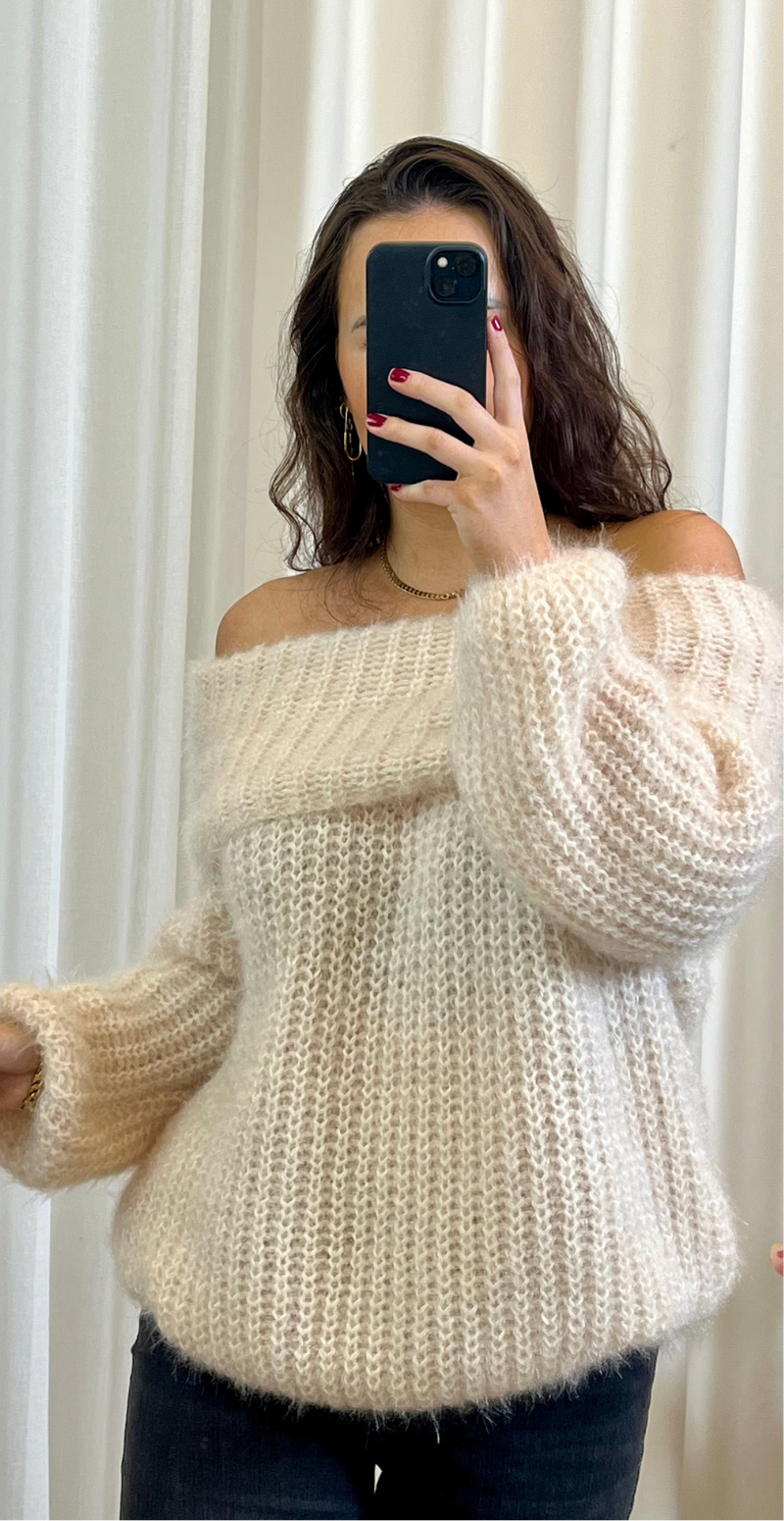 Veronica off shoulder strik creme LikeLondon