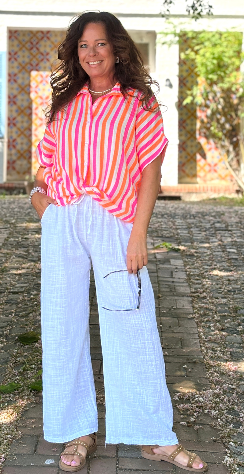 Magnea skjortebluse med striber og krave pink LikeLondon