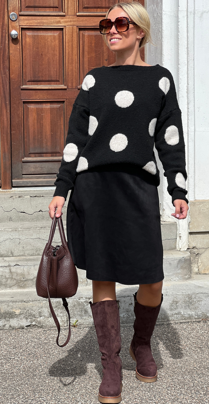 Jessie strik med store prikker black/beige LikeLondon