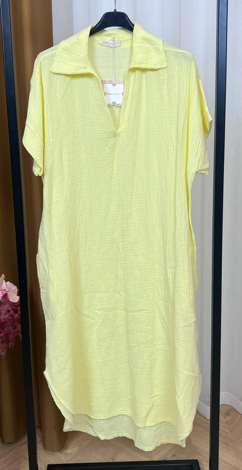 Dagmar kjole i musselin gul LikeLondon