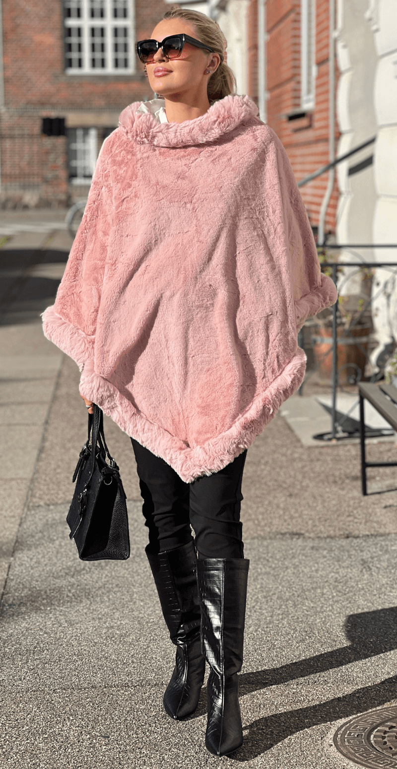 Maxine poncho med bred kant rosa LikeLondon
