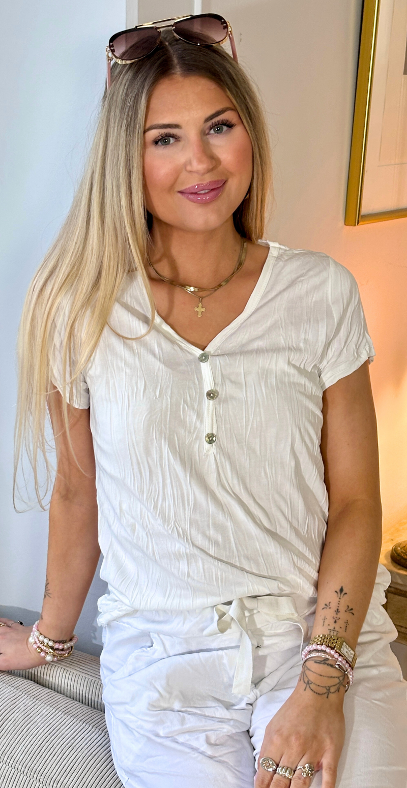 Anya bluse med v-hals og knapper hvid LikeLondon