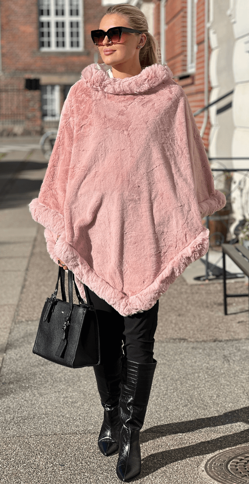 Maxine poncho med bred kant rosa LikeLondon