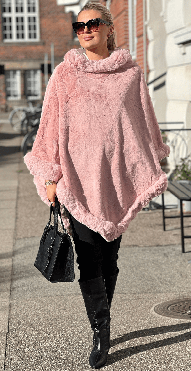 Maxine poncho med bred kant rosa LikeLondon