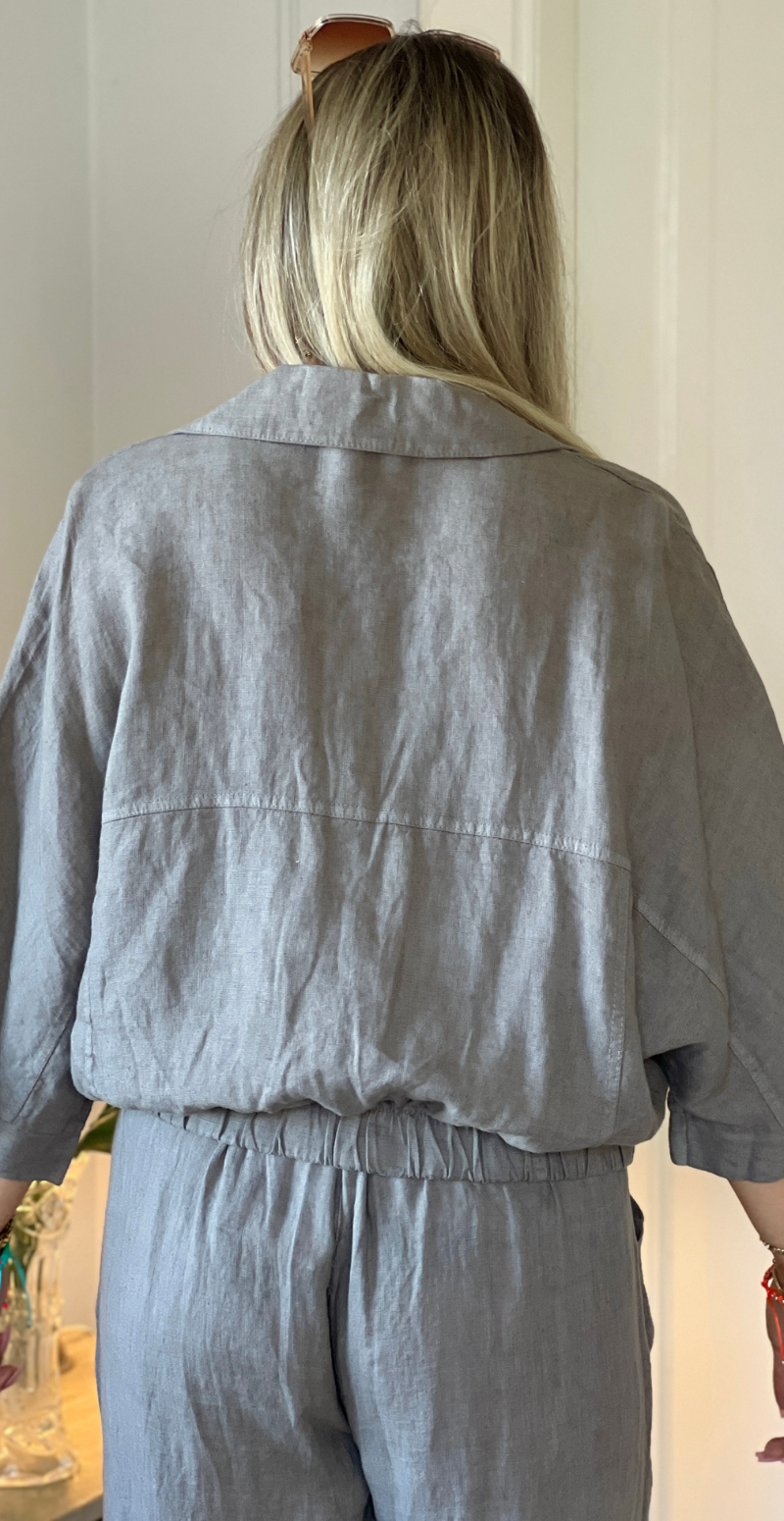 Bicca hørskjorte med elastikkant og gennemknappet fango LikeLondon