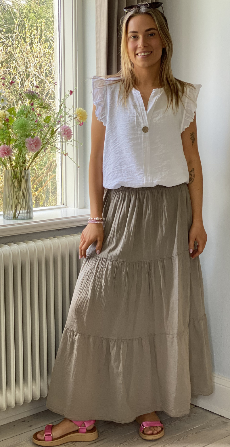 Gigi lang nederdel med peplum mocca LikeLondon