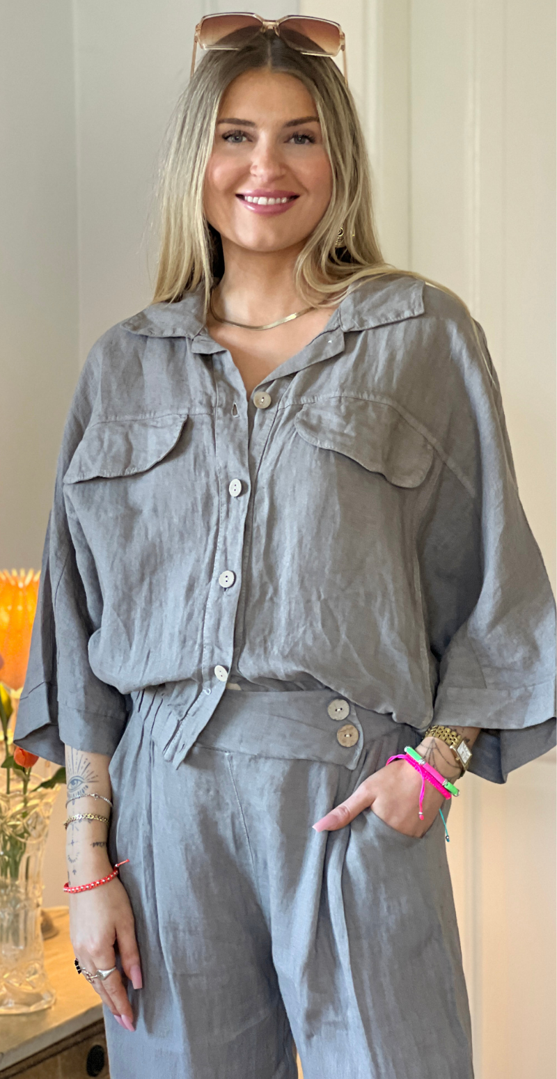 Bicca hørskjorte med elastikkant og gennemknappet fango LikeLondon