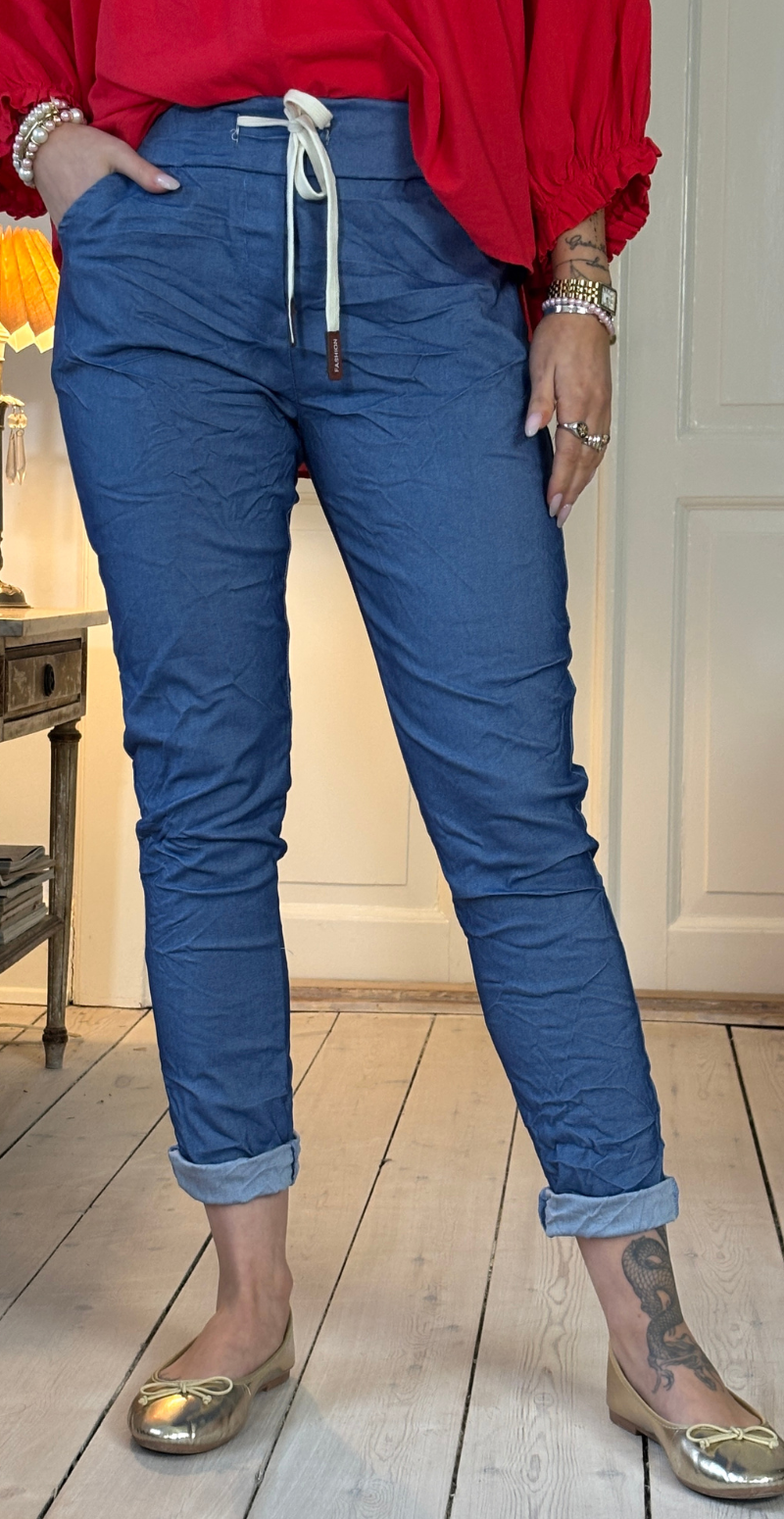 Nora bukser med elastik og snørre denim LikeLondon