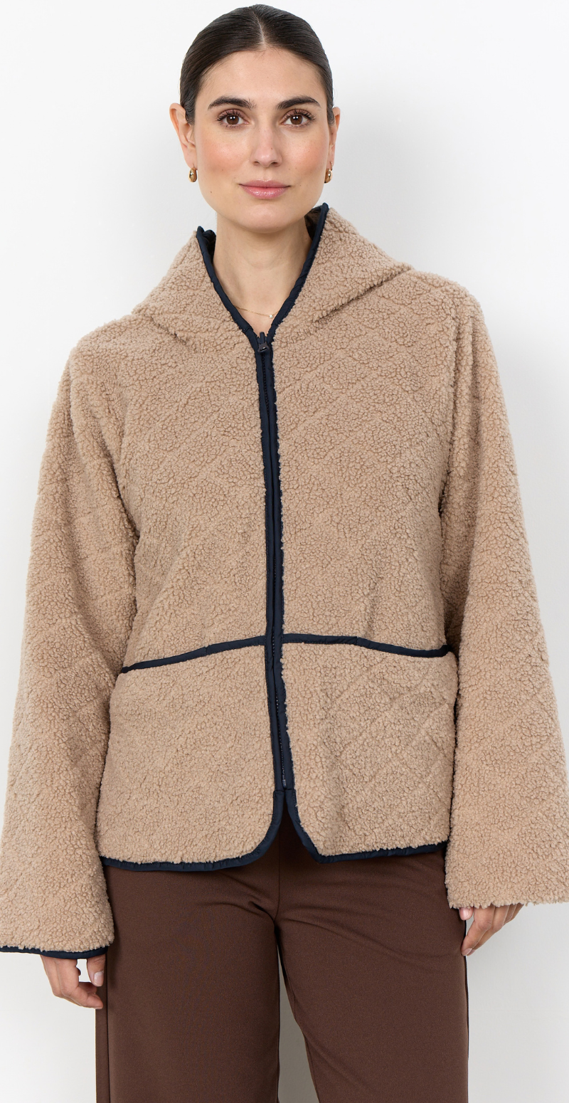 Amara kort vendbar jakke i quiltet og teddylook navy LikeLondon