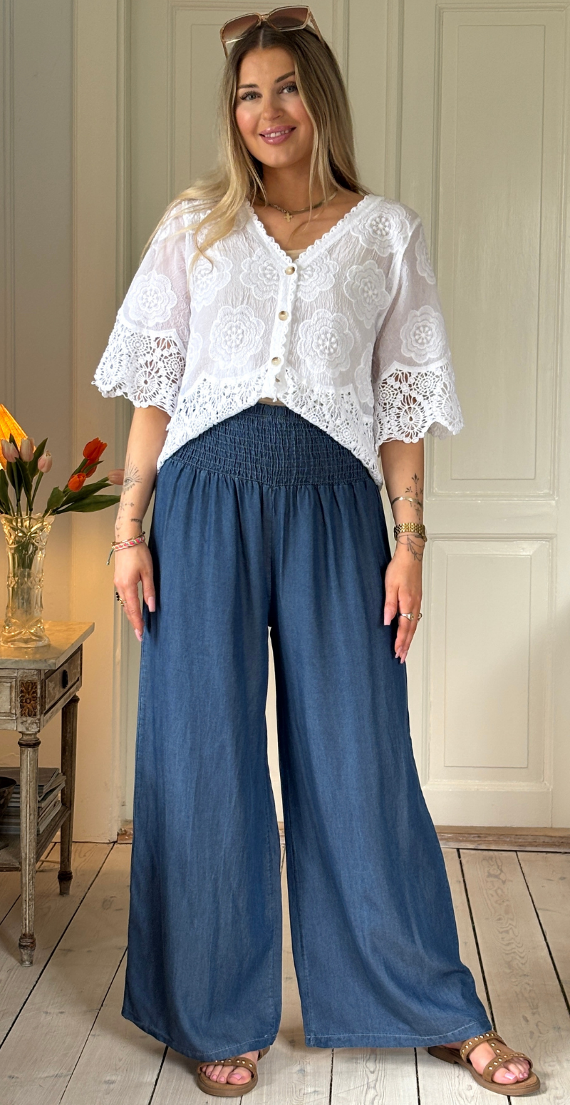 Silvia cardigan med 3/4 ærmer og hæklede kanter hvid LikeLondon