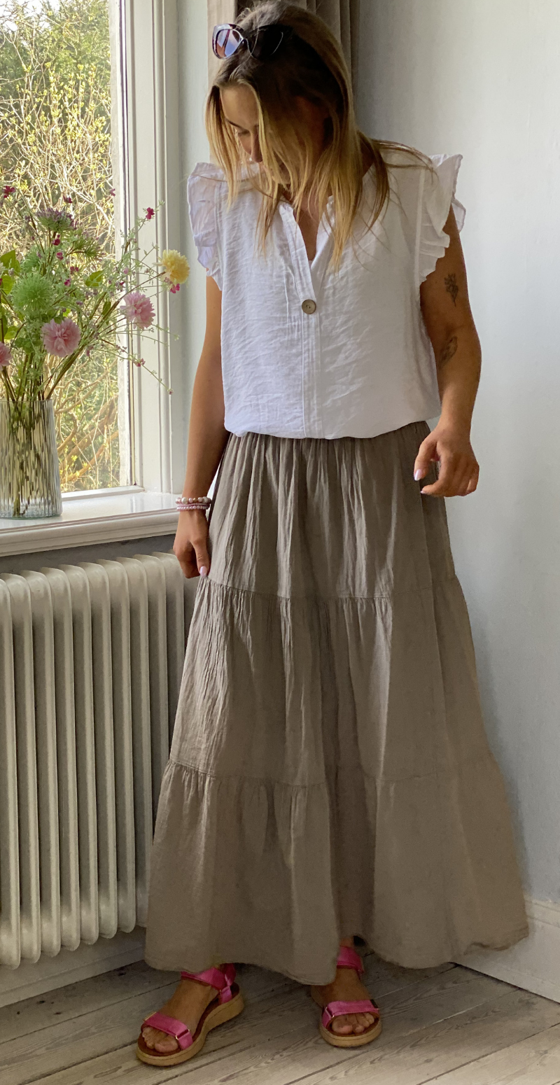 Gigi lang nederdel med peplum mocca LikeLondon