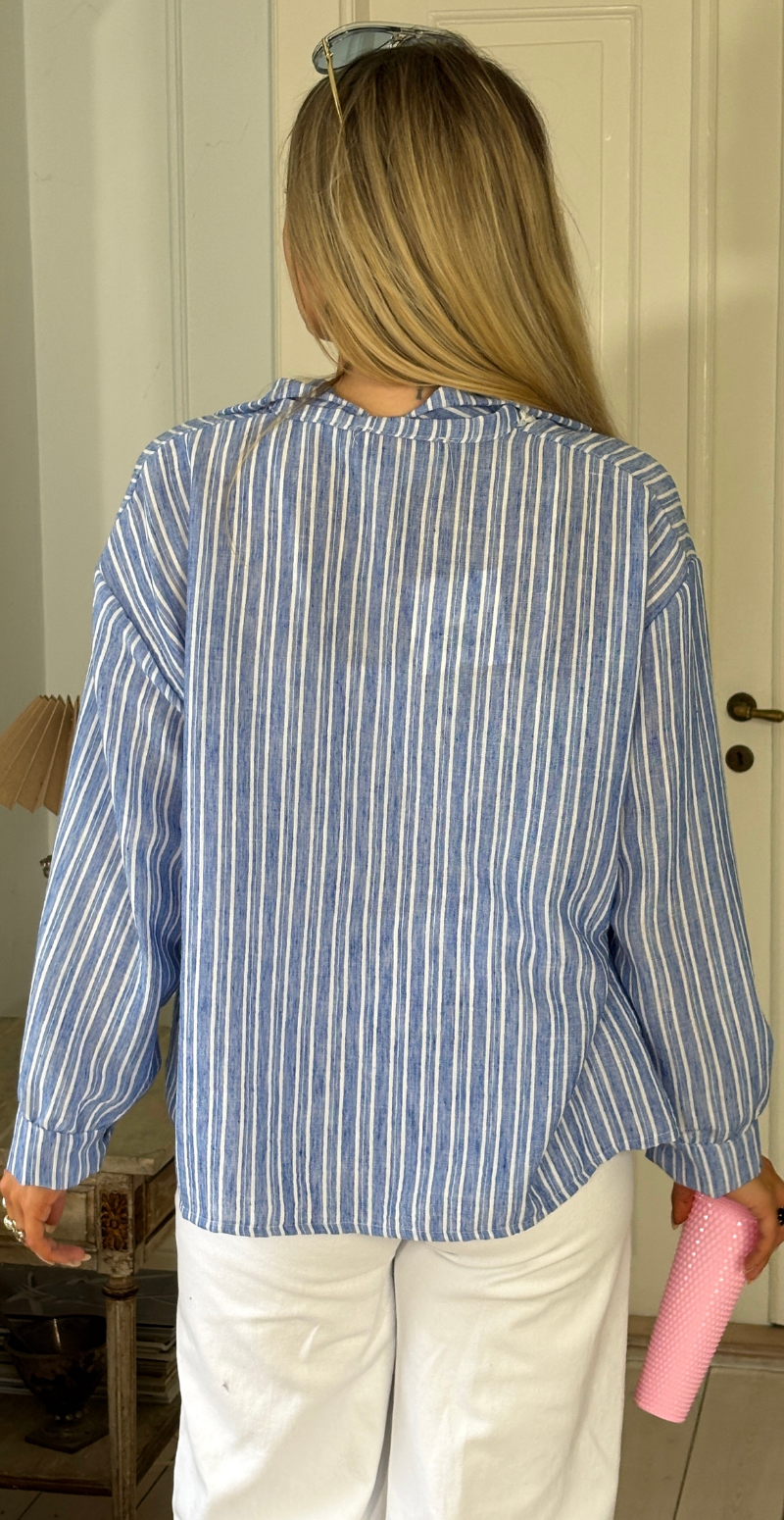 Orbit hørskjorte med striber og blondestykke foran jeans LikeLondon