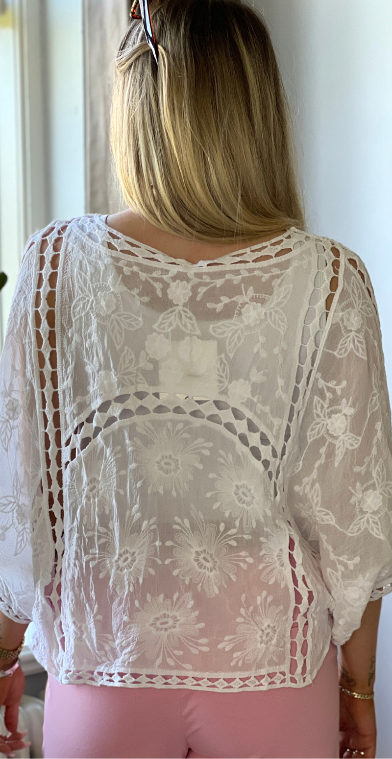 Vivi blonde cardigan med hæklede detaljer hvid LikeLondon