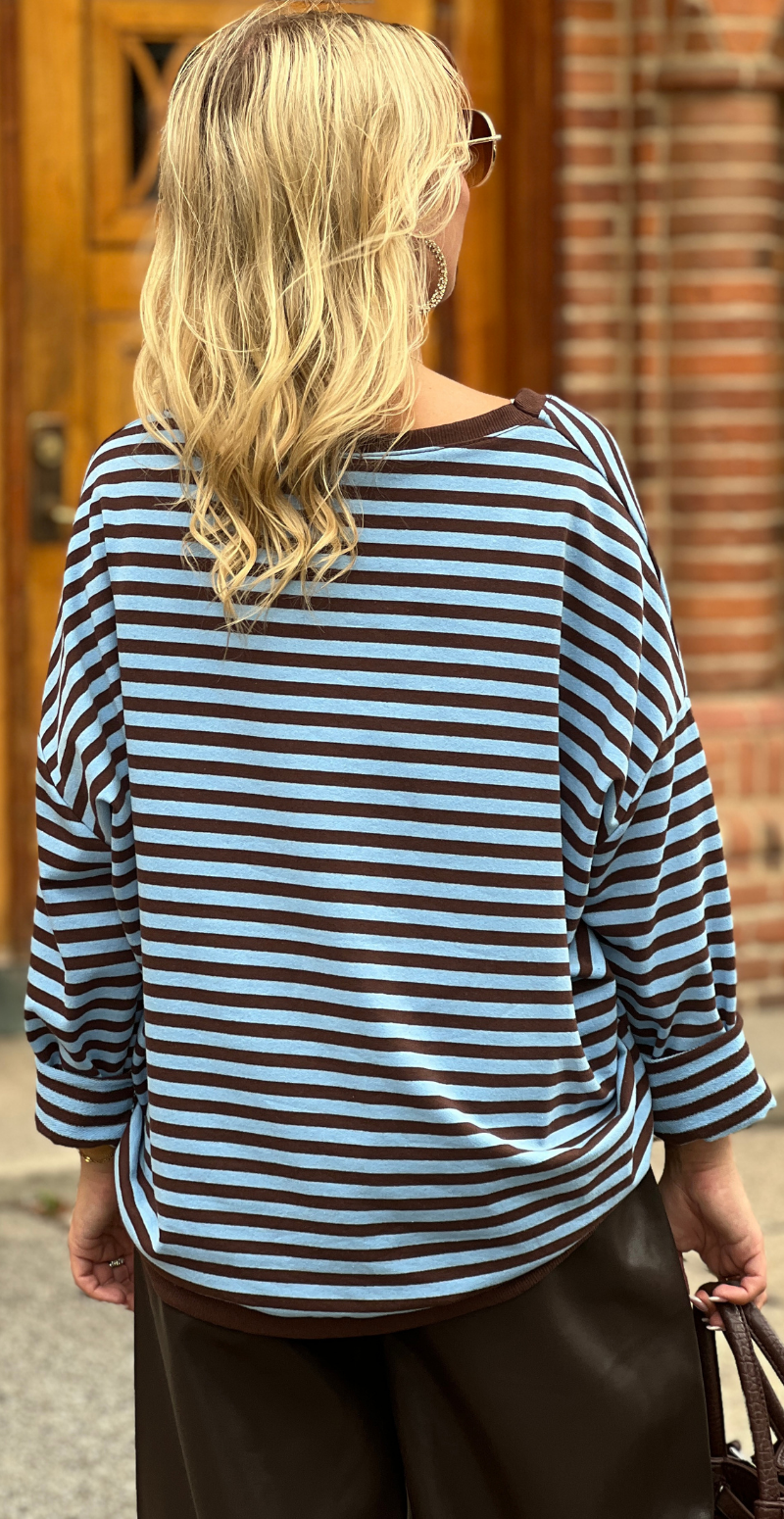 Forudbestil uge 39 Zenia bluse med lange ærmer og striber sky blue/old brown LikeLondon