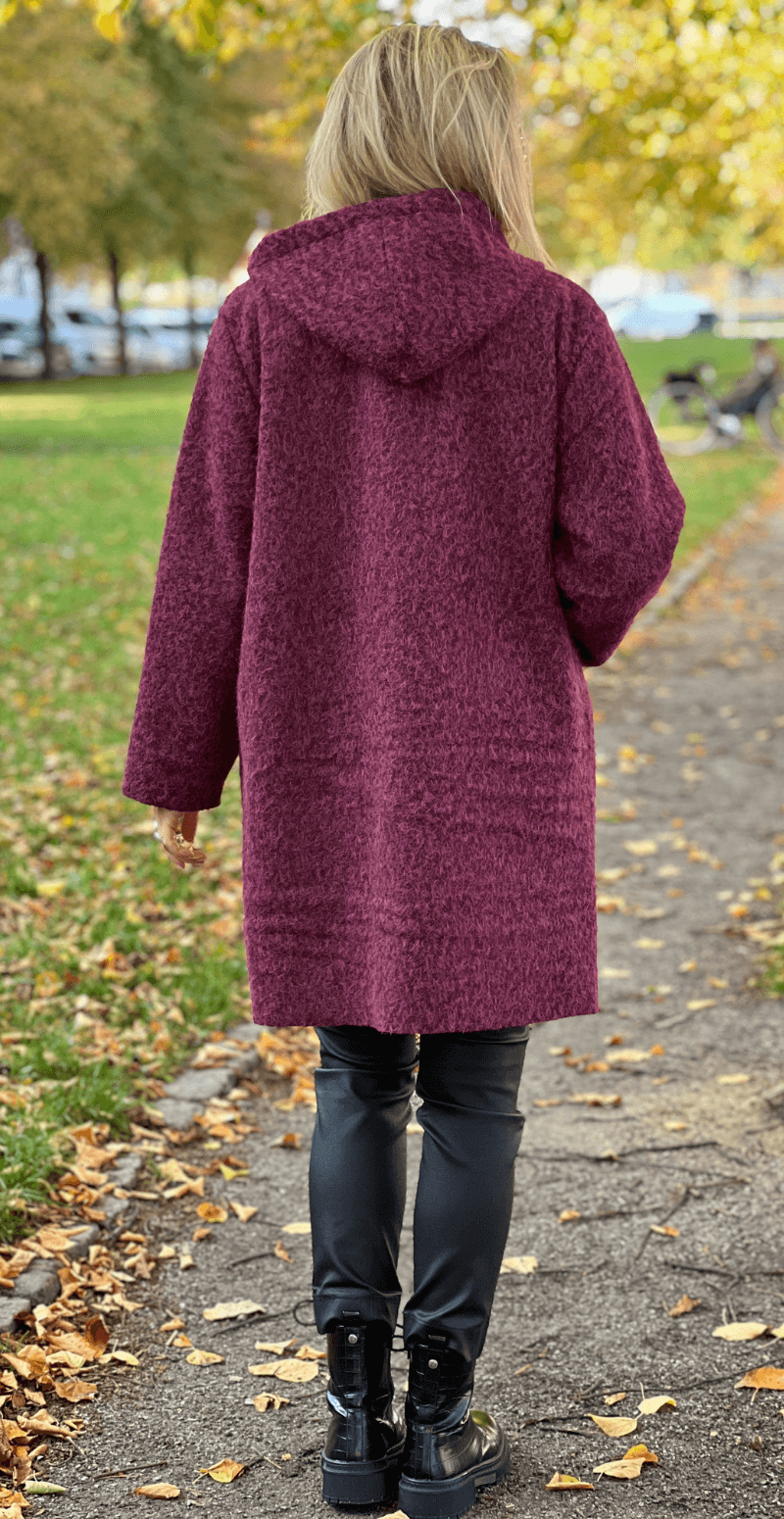Mabel duffle coat med hætte og lommer bordeaux LikeLondon