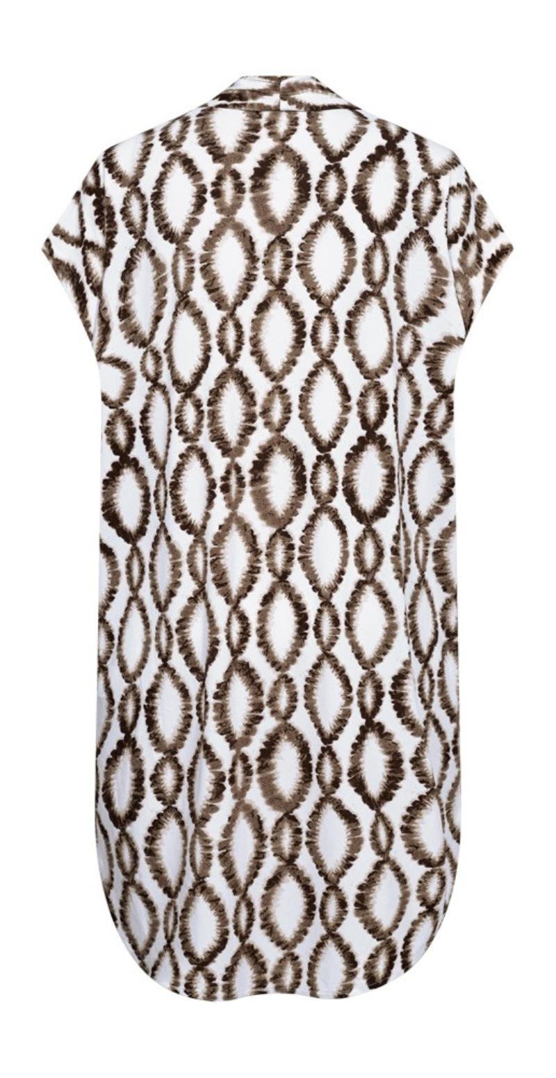 Floi kjole med print og lommer brilliant white w. coffee bean Freequent