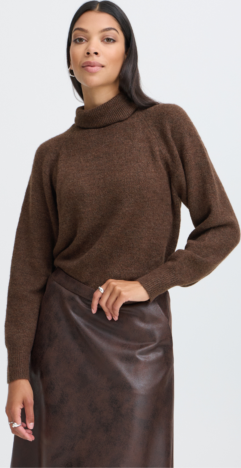 Monna strikbluse med rullekrave java melange B.young