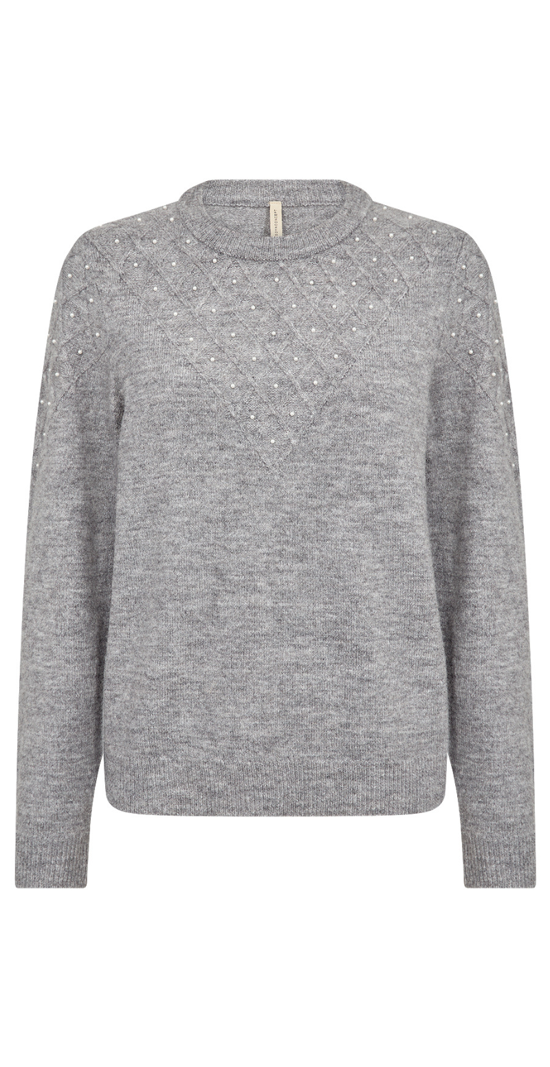 Nessie uldbluse med perler og rhomber grå Soyaconcept