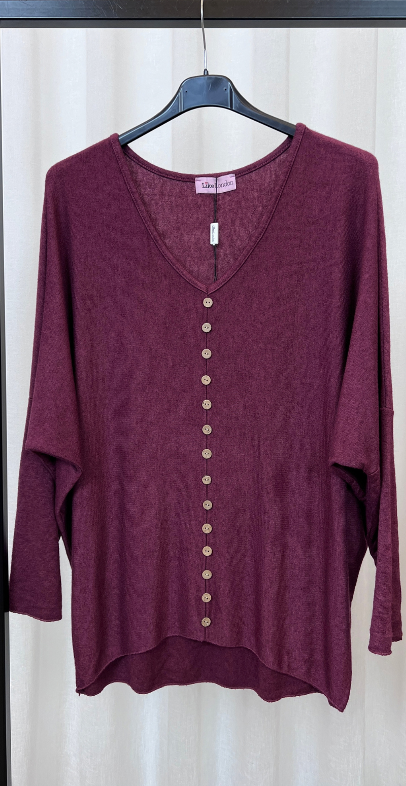 Josephine bluse med pynteknapper bordo LikeLondon