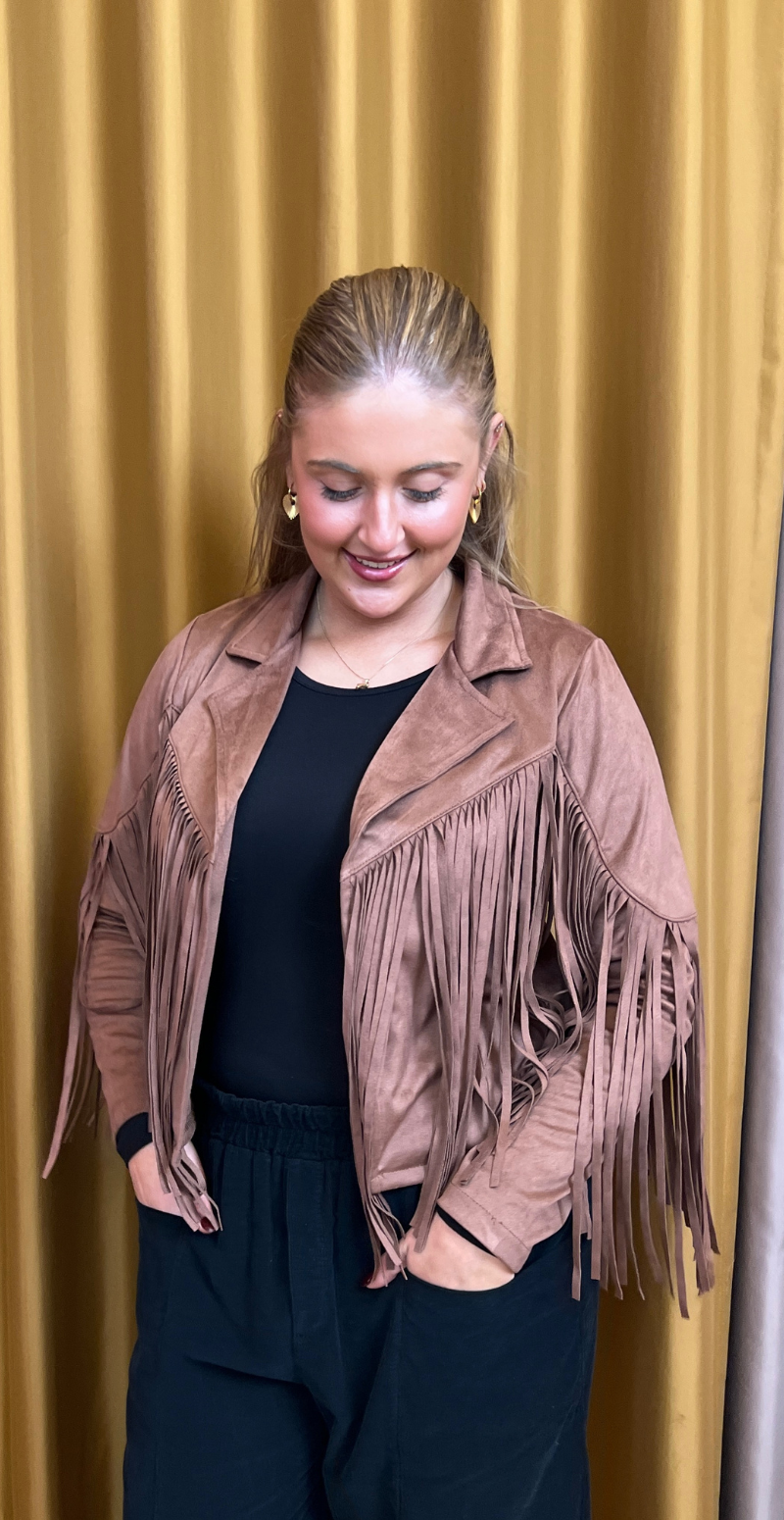 Billie ruskindsjakke med frynser brown LikeLondon
