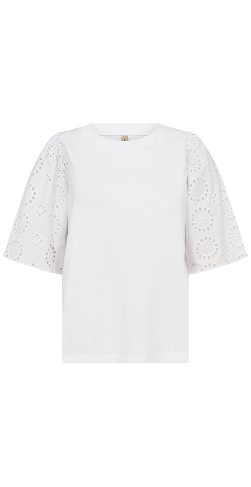 Fleur bluse med broderi anglaise på ærmerne hvid