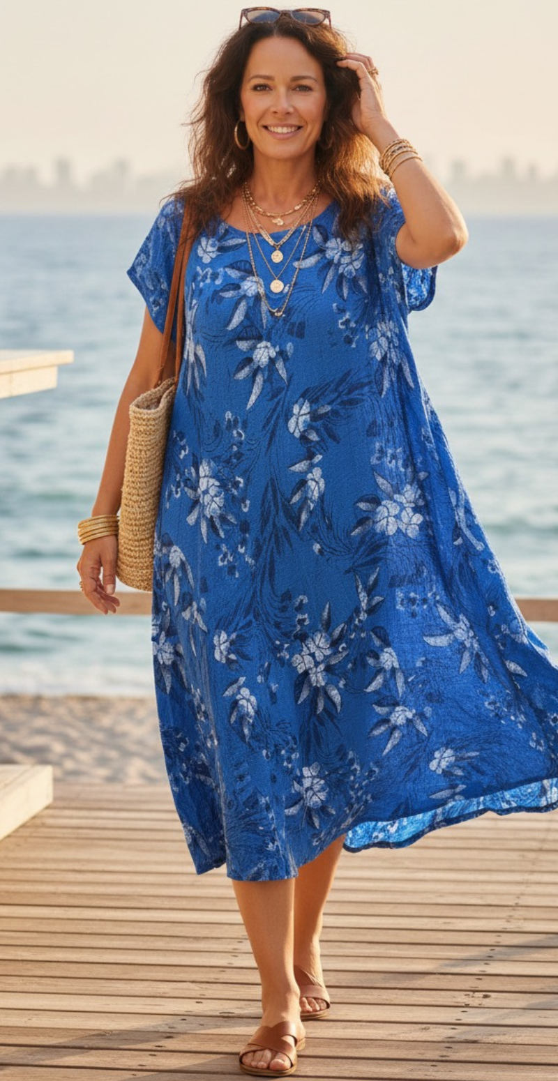 Forudbestil uge 22 Luli kjole med blomstret mønster royal blue LikeLondon