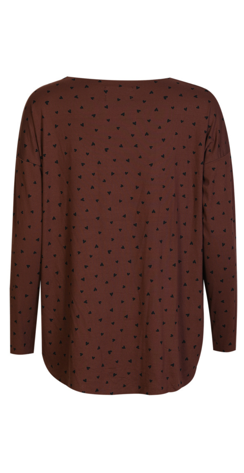 Alma bluse med hjerter brown black heart Liberté