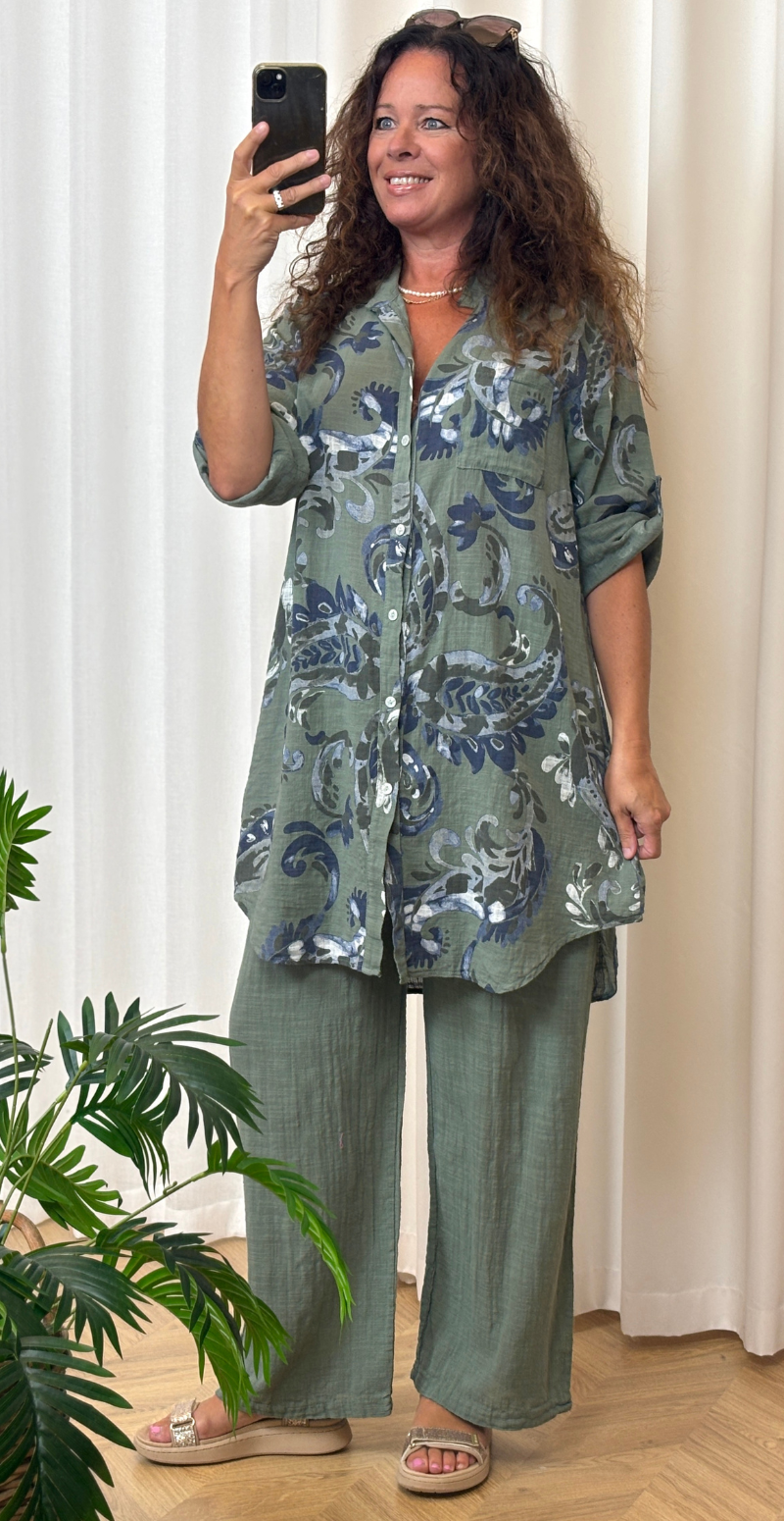 Melanie tunika med paisleyprint og lomme khaki LikeLondon