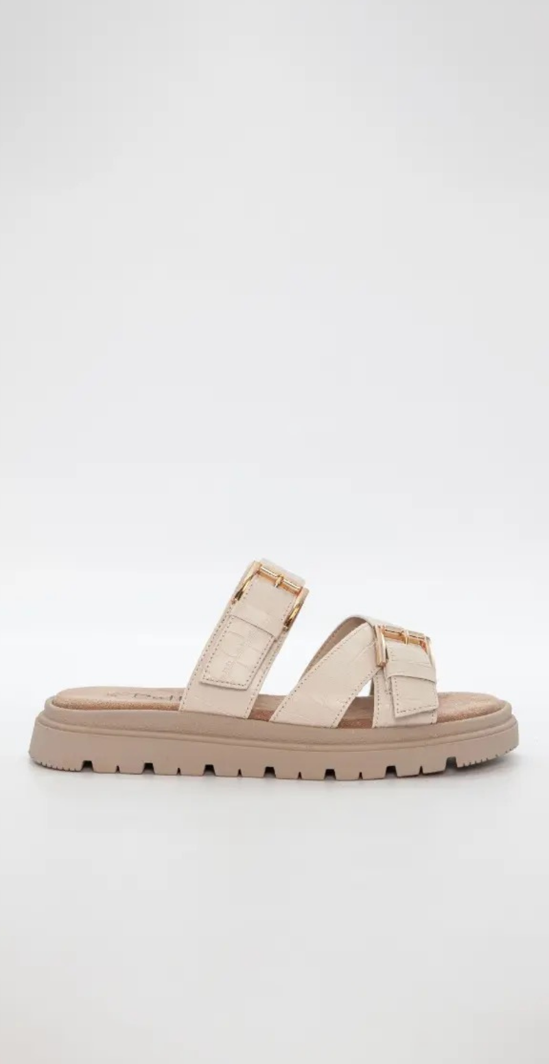 Sandal i imiteret skind med spænder beige Duffy