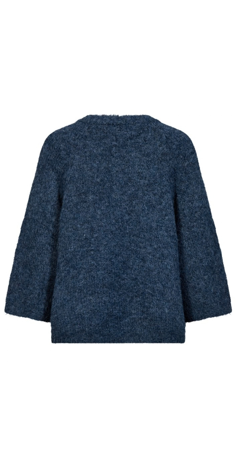 Lulu ensfarvet cardigan med 3/4 ærmer moonlit ocean melange Freequent