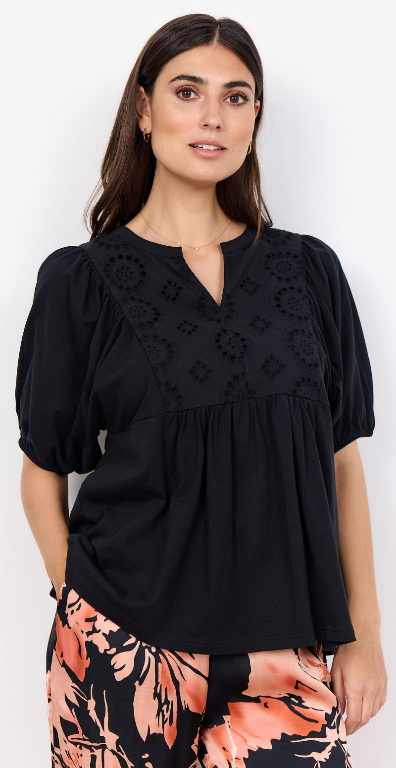 Fabia bluse med broderi anglaise sort