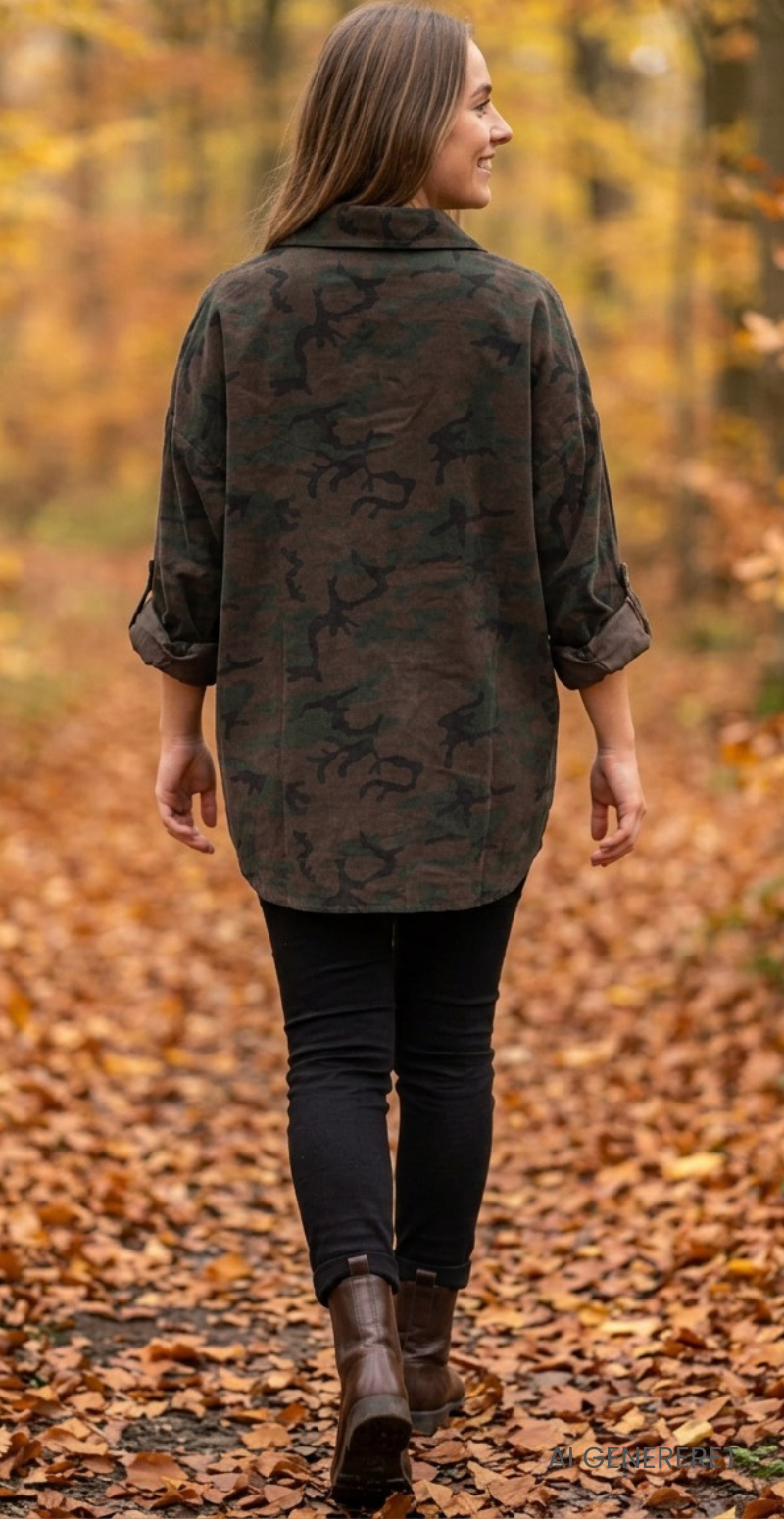 Venia fløjlsskjorte med lomme camouflage brun LikeLondon