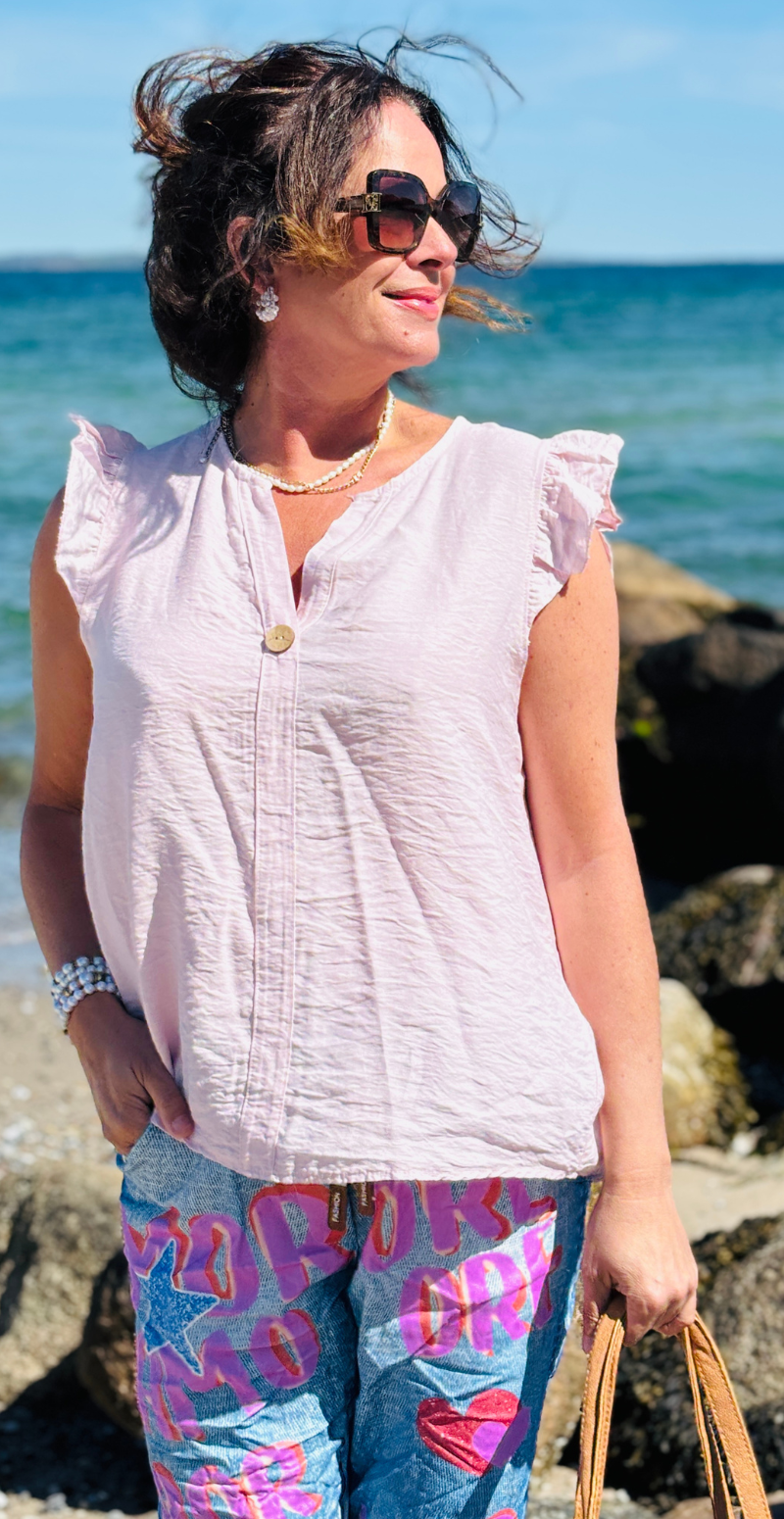 Lotus bluse med flæse detaljer rosa LikeLondon