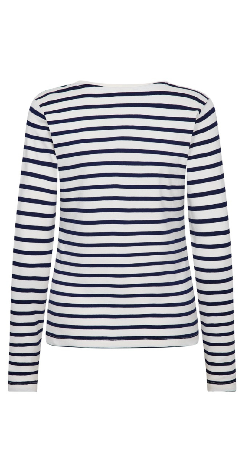 Famila bluse med striber og blomst off-white w. navy blazer FreeQuent