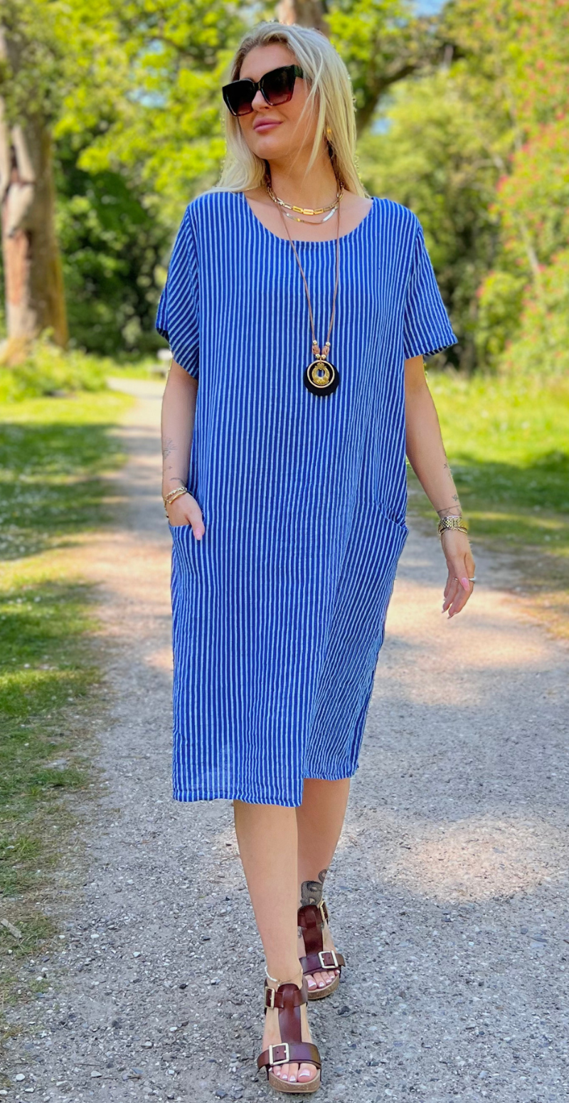 Forudbestilling uge 22 Ragna kjole med striber og lommer royalblue LikeLondon